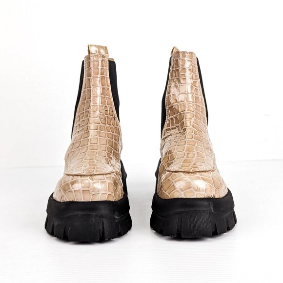 Topshop Wmn Alpha Patent Leather Croc Festival Chelsea Platform Boots 9US EUR40 - Picture 2 of 9